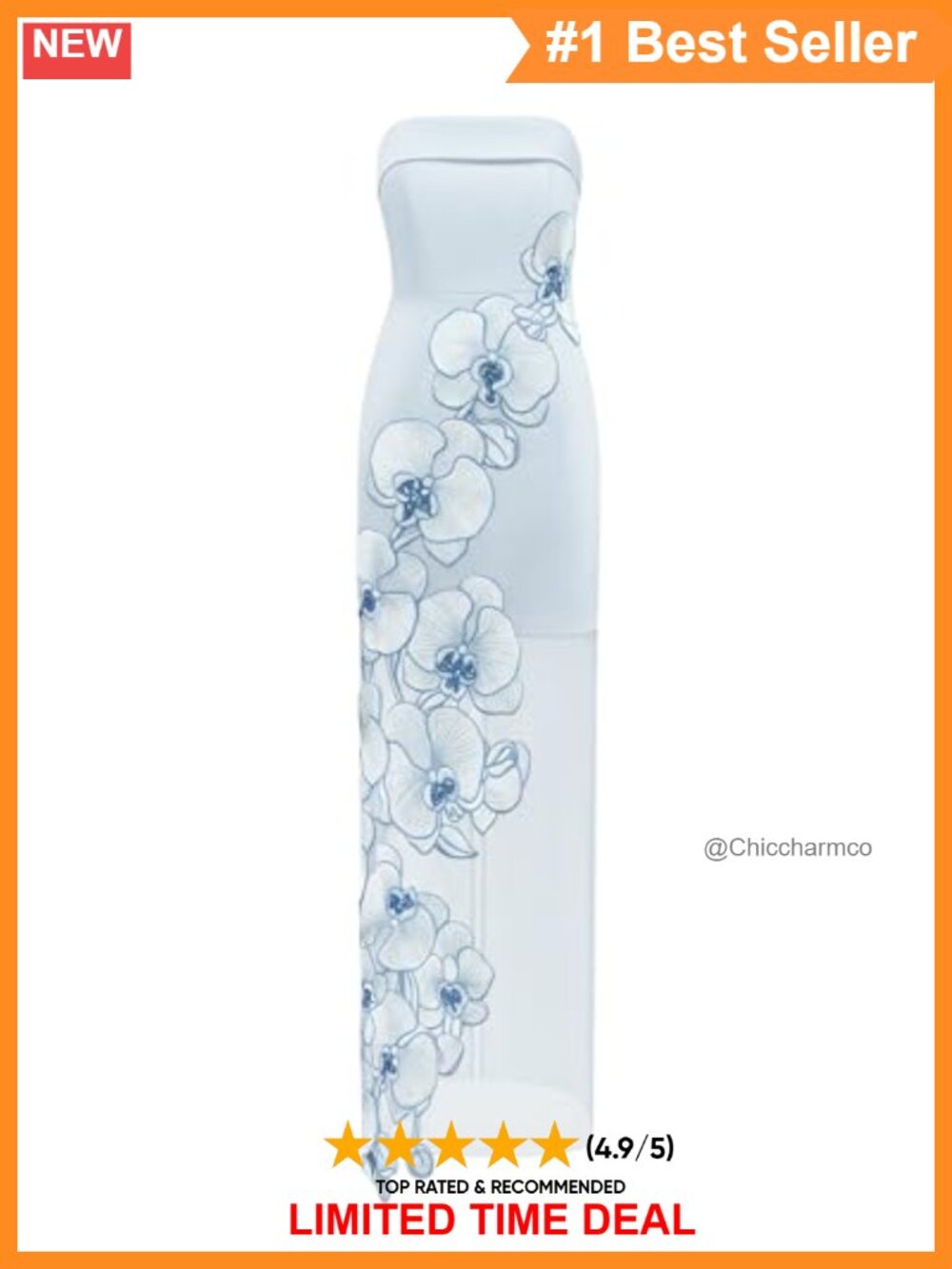 JW PEI Orchid Embroidered Maxi Dress Off Shoulder Sheath Strapless Party